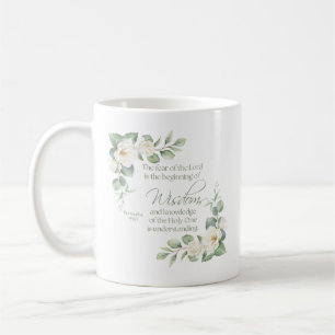 Caneca De Café Provérbios 9:10 Eucalipto Rosas Brancas Sage Verde