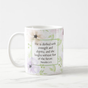 Caneca De Café Proverbs 31:25 Mulher Cristã Inspiracional de Cita