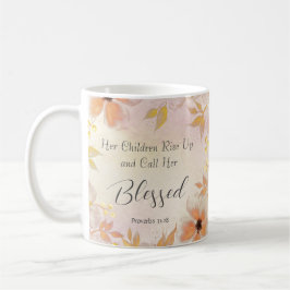 Caneca De Café Proverbs 31:28 Floral Cor Dourada Laranja