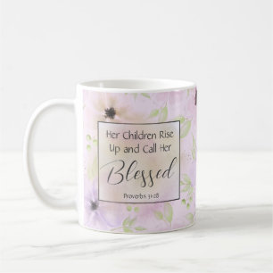 Caneca De Café Proverbs 31:28 Mãe Cristã Rosa Floral