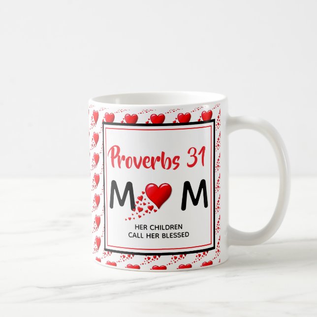 Caneca De Café PROVERBS 31 MOM Red Hearts Dia de as mães Cristão (Direita)
