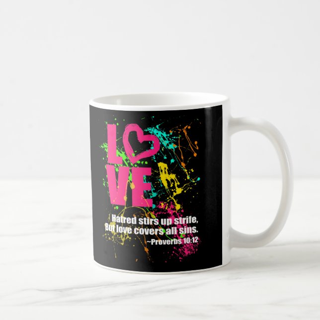 Caneca De Café Proverbs de Amor Bíblia Verse Neon Paint Splatter (Direita)