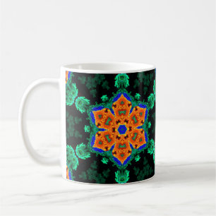 Caneca De Café Psicodélica Flor Hipopótamo Laranja e Teal