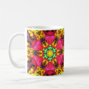 Caneca De Café Psicodélica Flor Hipopótamo Rosa Amarelo e Verde