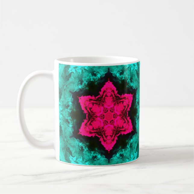 Caneca De Café Psicodélica Flor Hipopótamo Rosa e Teal (Esquerda)