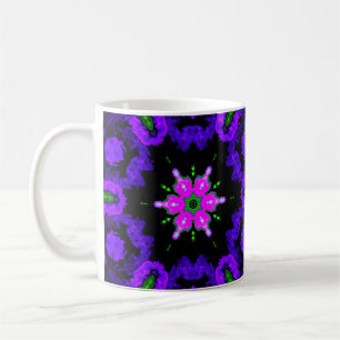 Caneca De Café Psicodélica Flor Hippie Rosa Púrpura e Verde
