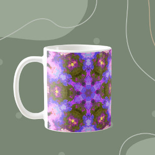 Caneca De Café Psicodélica Flor Roxo e Azul