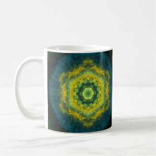 Caneca De Café Psicodélica Hippie Amarelo Azul e Verde