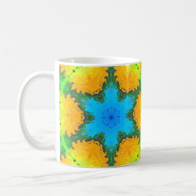 Caneca De Café Psicodélico Azul Hippie Amarelo e Verde (Esquerda)