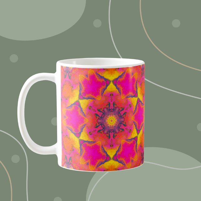 Caneca De Café Psicodélico Flor Pia-rosa Púrpura e amarelo (Criador carregado)