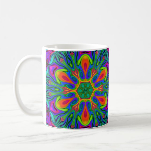 Caneca De Café Psicodélico Hippie Flor Arco-Íris (Esquerda)