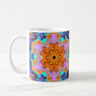 Caneca De Café Psicodélico Hippie Laranja Azul e Amarelo
