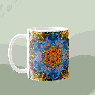 Caneca De Café Psicodélico Hippie Laranja Azul e Amarelo