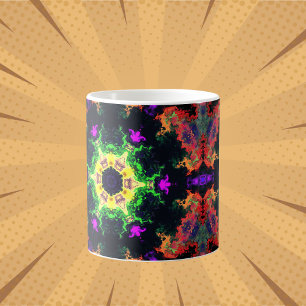 Caneca De Café Psicodélico Mandala Flor Verde Roxo e Amarelo