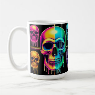Caneca De Café Psicodélicos Neon Skulls: Uma Arte Digital Vibrant
