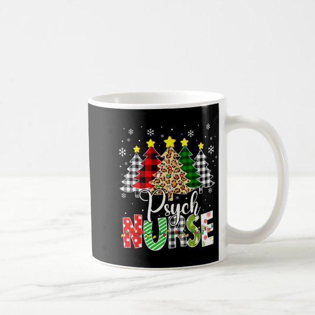 Caneca De Café Psych Nurse Xmas Tree Leopard Red Plaid Christmas  (Direita)