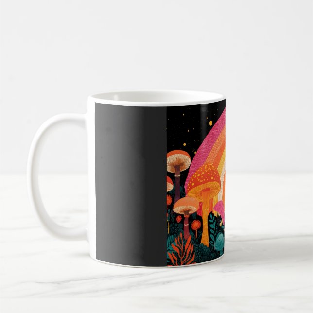 Caneca De Café Psychedelic Mushroom Sunset – Retro Fantasy Nature (Esquerda)