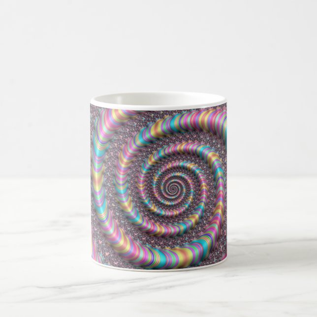 Caneca De Café Psychedelic Rainbow Unicorn Funky Nautilus Fractal (Centro)