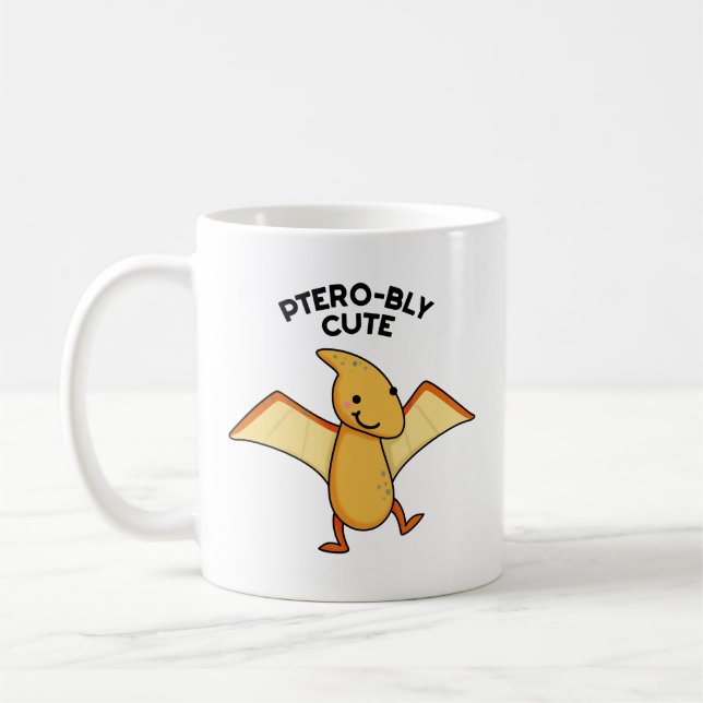 Caneca De Café Pterobly Cute Funny Dinosaur Pterodactyl Pun (Esquerda)