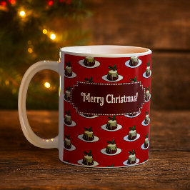 Caneca De Café Pudim de Natal Feliz Natal! Padrão de Azevinho