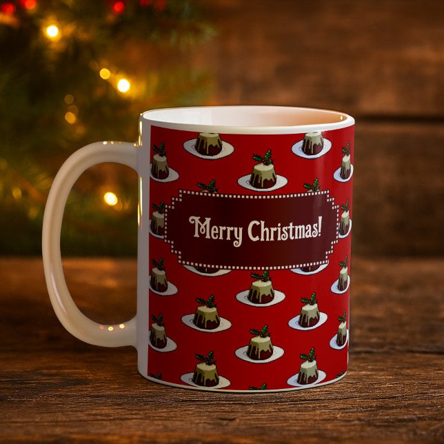 Caneca De Café Pudim de Natal Feliz Natal! Padrão de Azevinho (Criador carregado)
