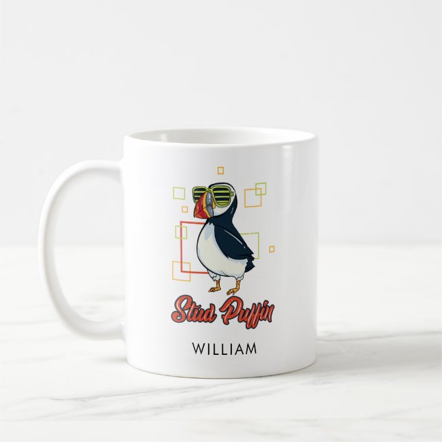 Caneca De Café Puffim Macho Ave Marinha Fofa Personalizada (Esquerda)