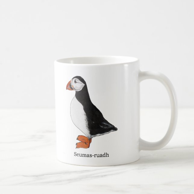 Caneca De Café puffin / Seumas-ruadh tradução gaélica escocesa (Direita)