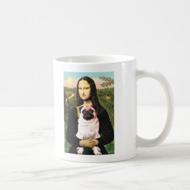 Caneca De Café Pug 3 (castanho claro) - Mona Lisa (Direita)