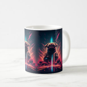 Caneca De Café Pug Adorável com Fantasia de Robô Futurista
