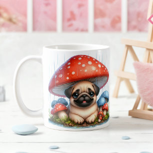 Caneca De Café Pug Adorável Puppy Sob Guarda-chuvas