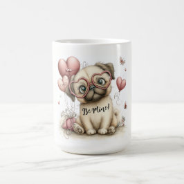 Caneca De Café  Pug Be Mine com Balões em Forma de Coração