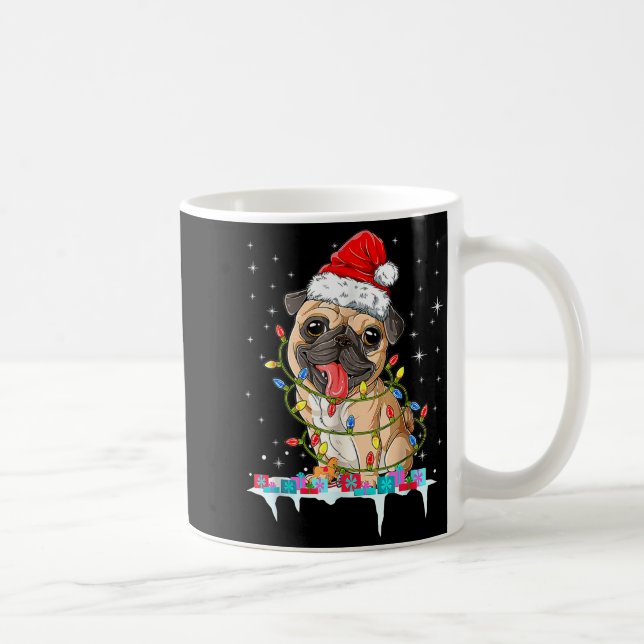 Caneca De Café Pug Christmas Tree Lights Santa Dog Xmas  (Direita)
