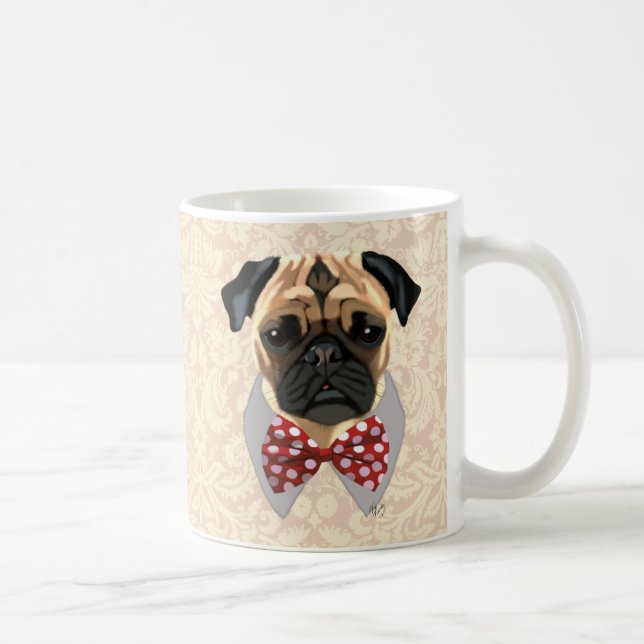 Caneca De Café Pug com Arco vermelho e branco (Direita)