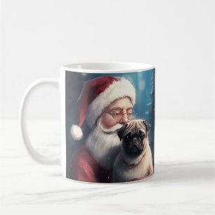 Caneca De Café Pug Com Papai Noel Natal Festivo