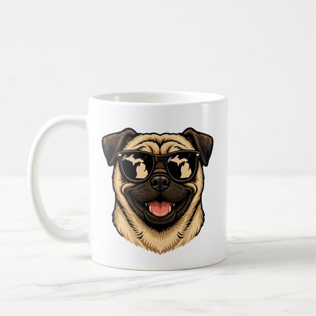 Caneca De Café Pug de Michigan Usando Óculos de Sol (Esquerda)