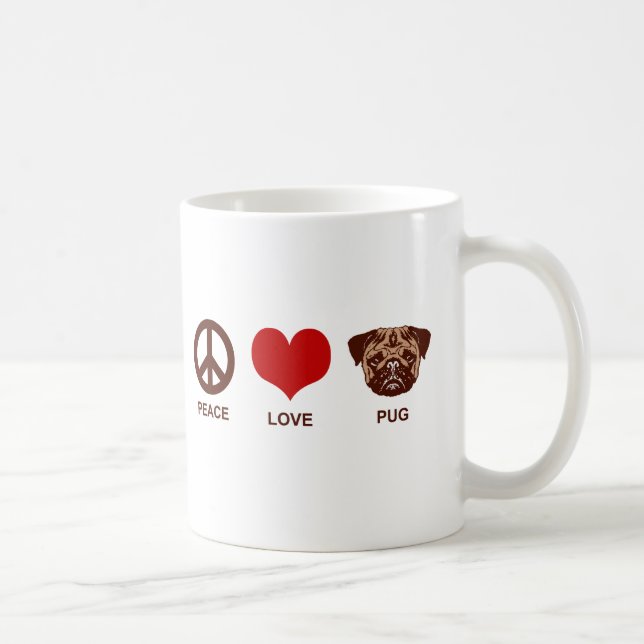 Caneca De Café Pug do Amor de Paz (Direita)
