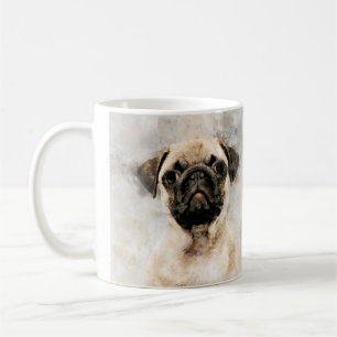 Caneca De Café Pug Dog Watercolor Retrato 01