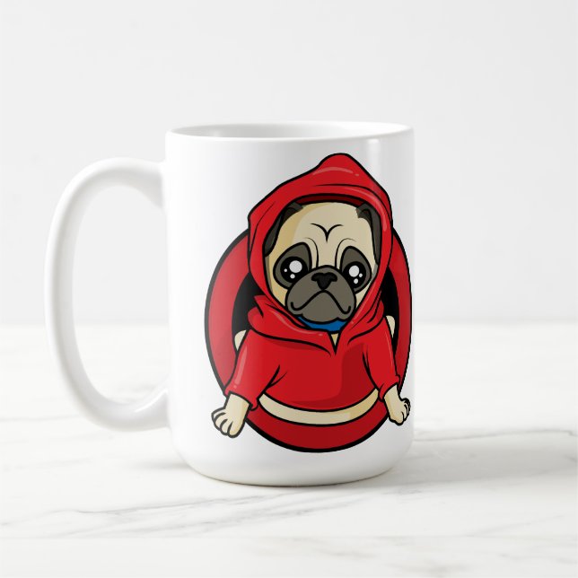 Caneca De Café Pug em Capuz Vermelho (Esquerda)