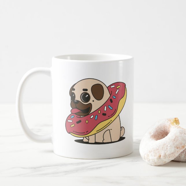 Caneca De Café Pug engraçado com rosquinha (Com Donut)