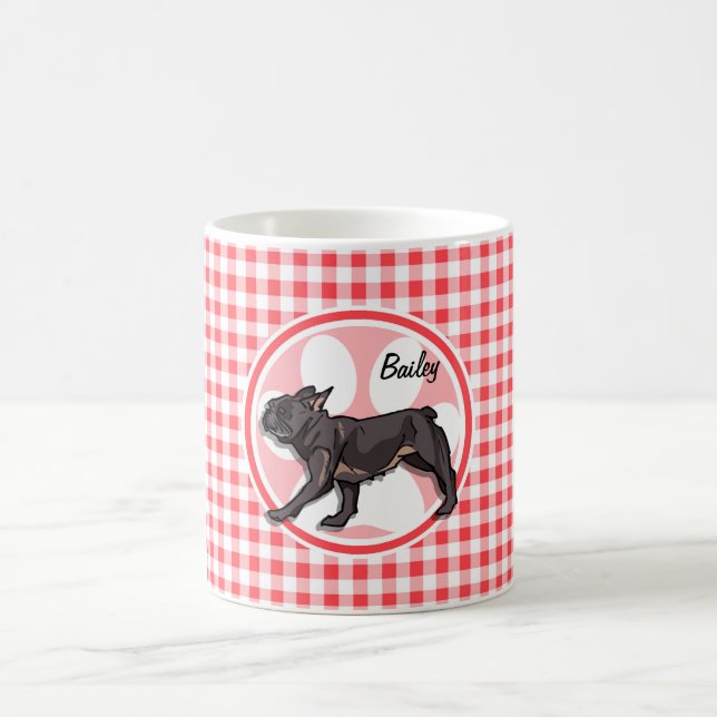Caneca De Café Pug; Guingão vermelho e branco (Centro)