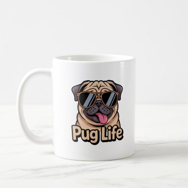 Caneca De Café Pug Life Funny Pug Sunglasses Coffee Mug Pug Lover (Esquerda)