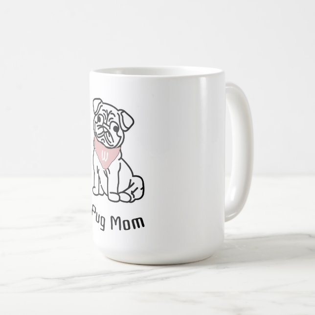 CANECA DE CAFÉ PUG MOM - CACHORRO PERSONALIZADO INICIAL (Frente Esquerda)