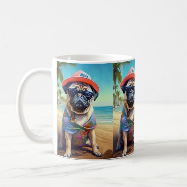 Caneca De Café Pug na Praia, presente de verão para amante de cãe (Esquerda)
