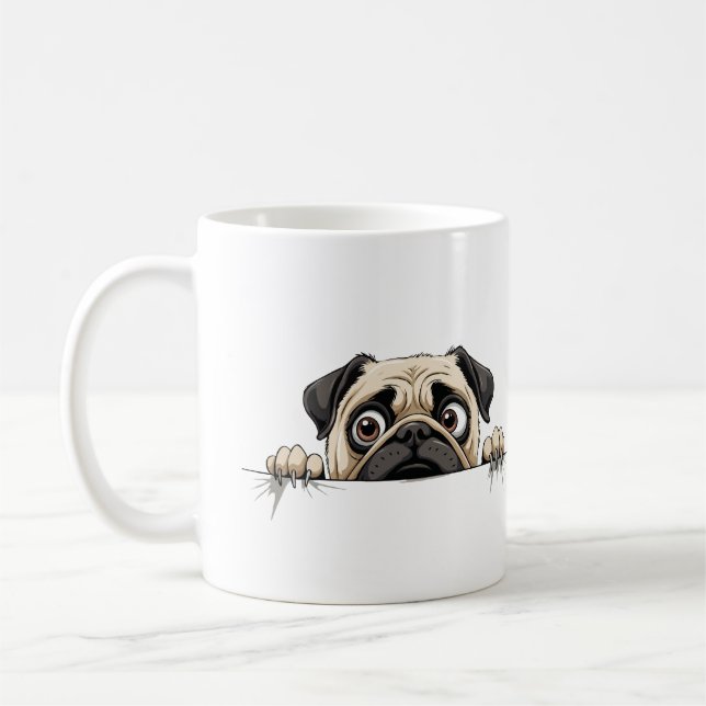 Caneca De Café Pug Peeking Bonito Adorável Brincadeira De Cartogr (Esquerda)