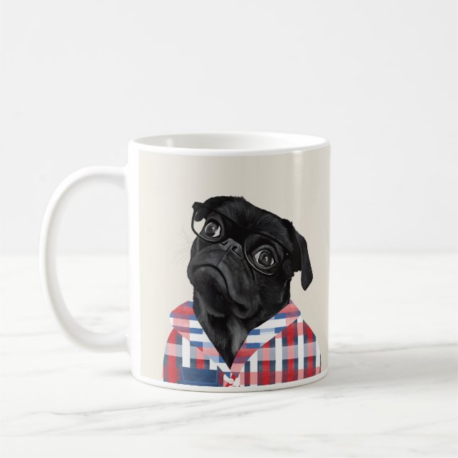 Caneca De Café Pug preto bonito com óculos e saia (Esquerda)