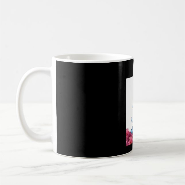 Caneca De Café Pug Preto Com Borboletas Azuis E Gerberas (Esquerda)