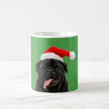 Pug Preto Engraçado de Chapéu de Papai Noel com Lí