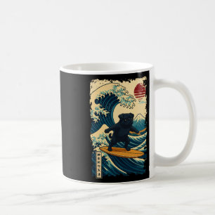 Caneca De Café Pug Preto Onda Kanagawa Japonesa Surfando Japão Mã
