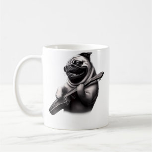 Caneca De Café Pug Tocando Violão - Música de Rock Divertida Pug