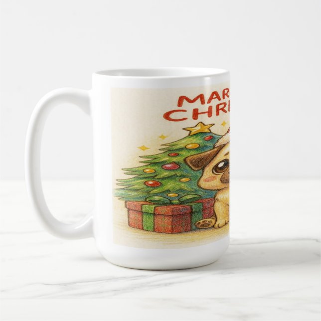 Caneca De Café Pugmas: Cute Christmas Pug Mug (Esquerda)